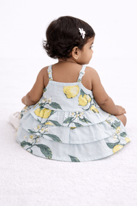 Back view of Baby Girls Zesty Lemon Tiered Cotton Frock