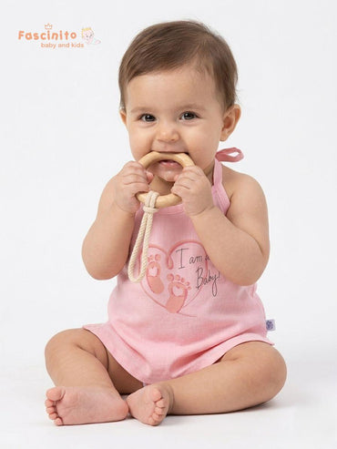 Baby wearing pink cotton knotted jhabla top by Fascinito