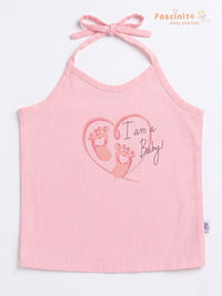 Baby knotted jhabla pink cotton tie-up sleeveless top by Fascinito
