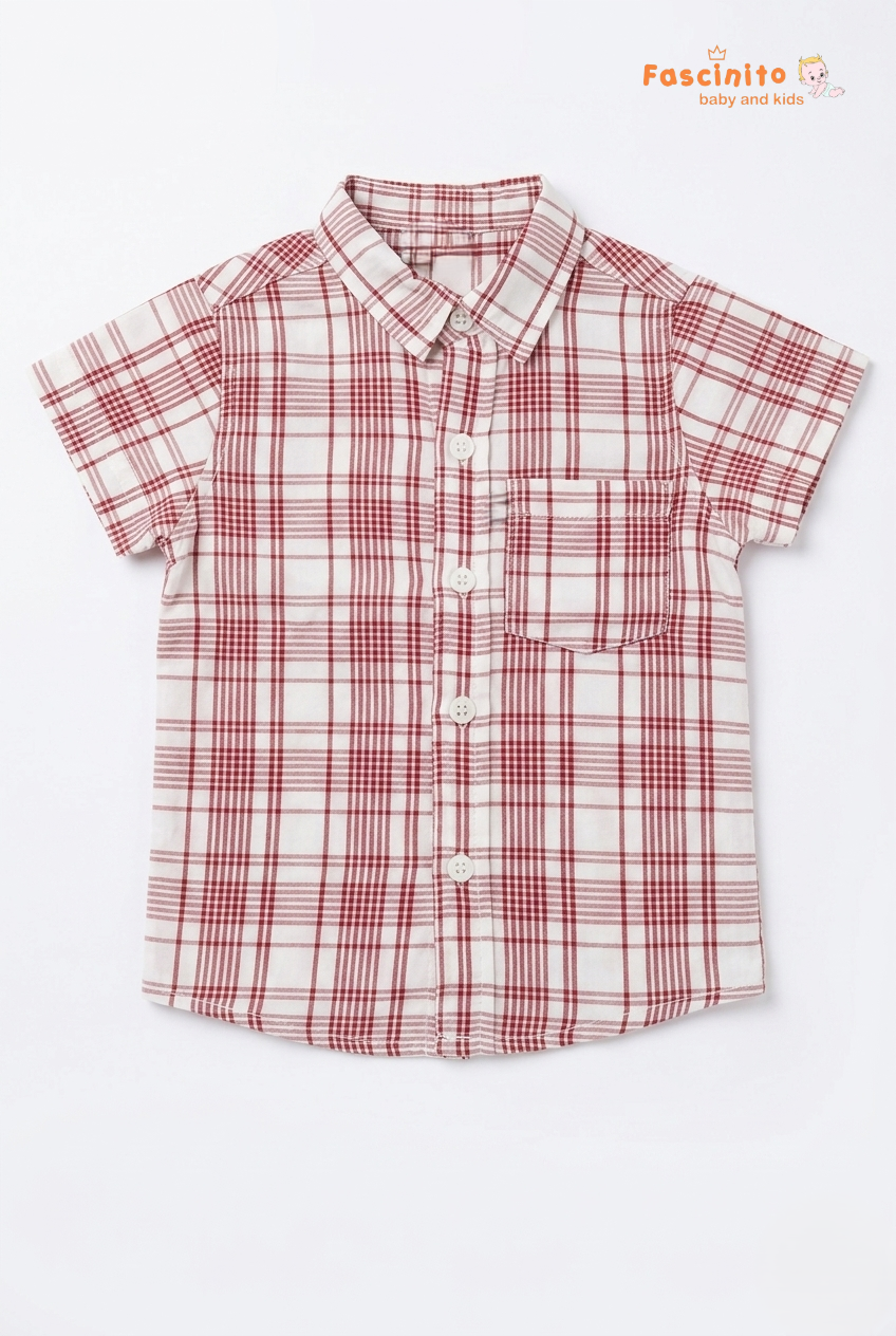 Boys short sleeve checkered shirt with button closure