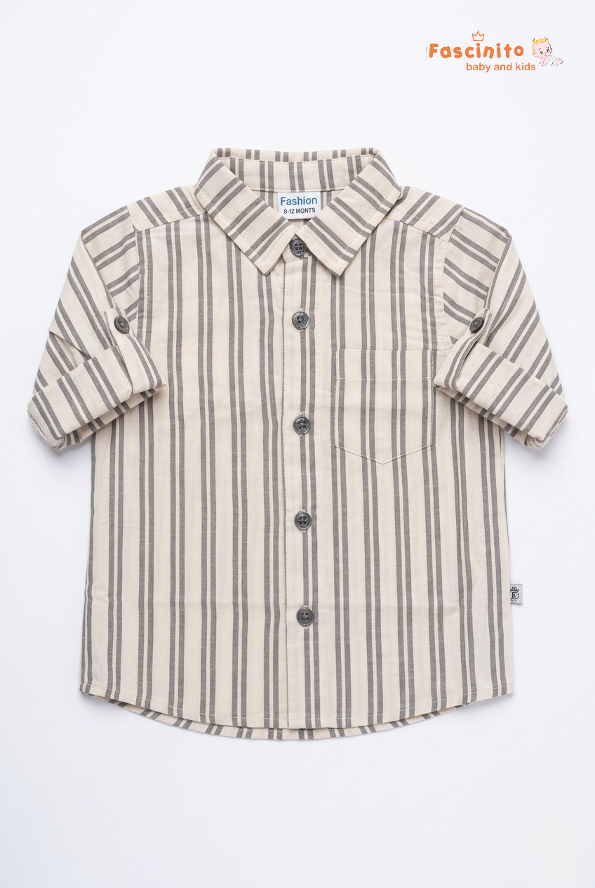 Boys striped cotton shirt with roll up sleeves and front buttons