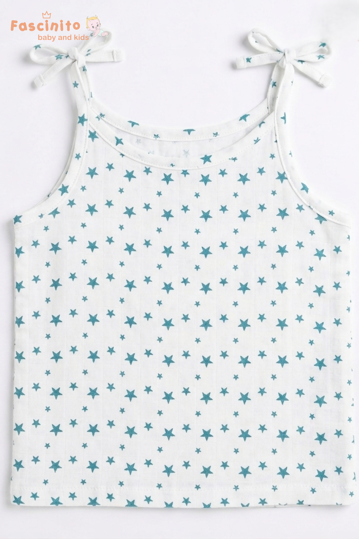 Baby Muslin Knotted Jabla – White Star Print Cotton Newborn Top