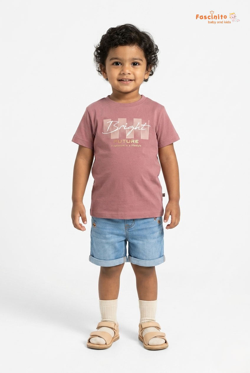 Fascinito boys dusty rose bright future cotton tshirt with graphic print