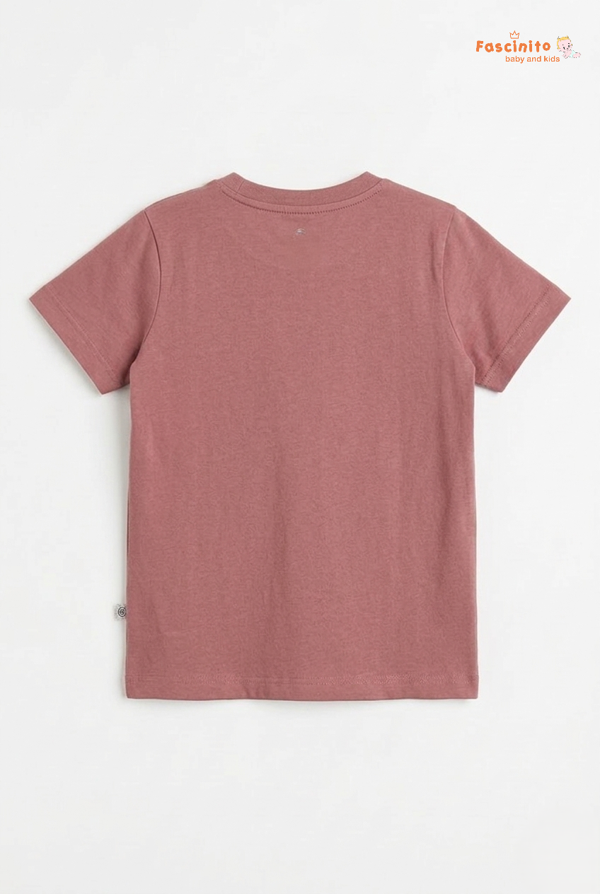 Back view of Fascinito boys dusty rose cotton tshirt on white background