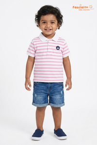 Fascinito boys pink and white striped polo t shirt for casual wear