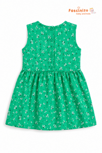 Fascinito girls green floral sleeveless frock back view on white background