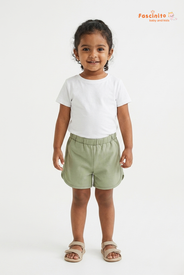 Fascinito girls sage green cotton shorts for toddler girls casual wear