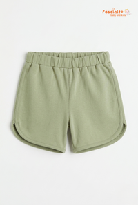 Fascinito girls sage green cotton shorts for casual daily wear