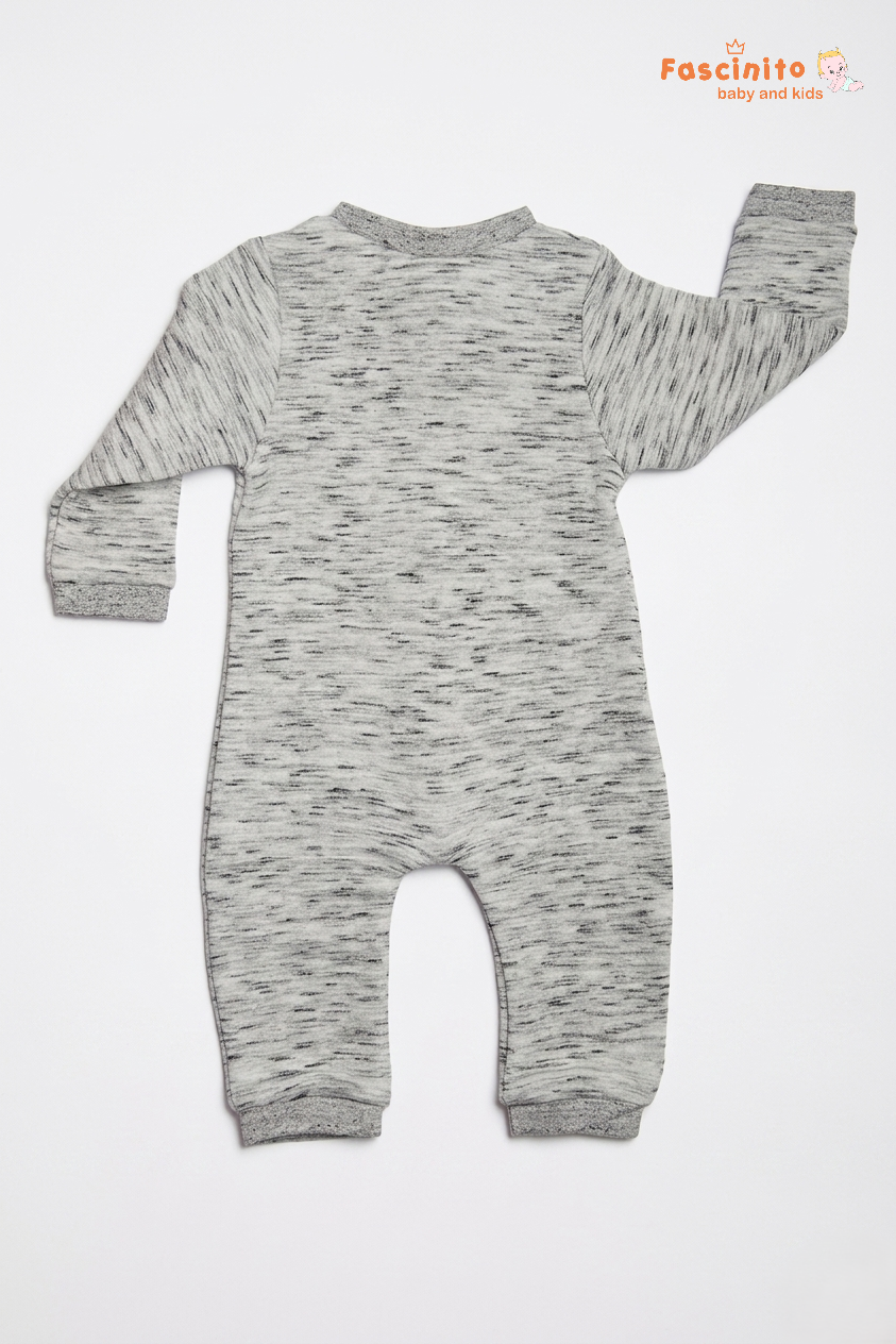 Back view of newborn grey cotton romper sleepsuit by Fascinito