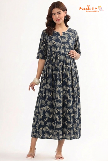 Blue floral maternity maxi dress for women by Fascinito.