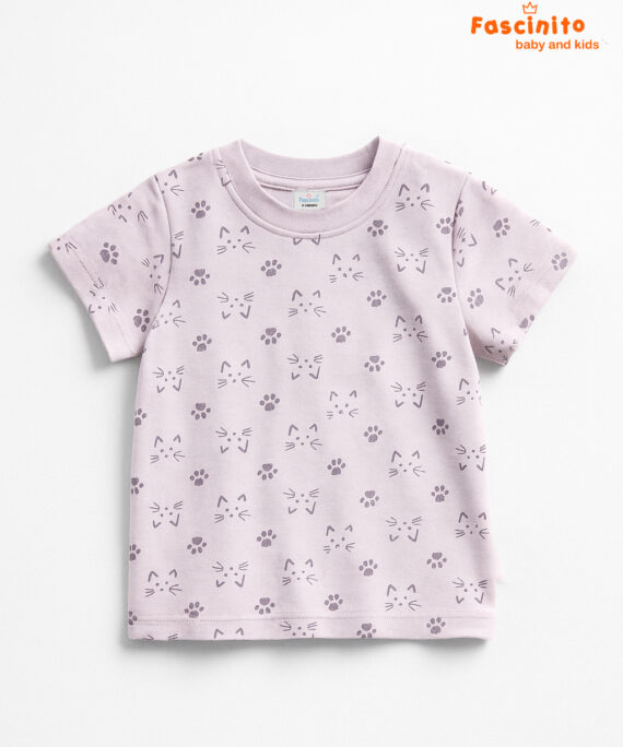 GIRLS LAVENDER KITTY FACE T-SHIRT