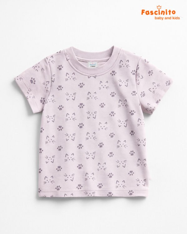 GIRLS LAVENDER KITTY FACE T-SHIRT